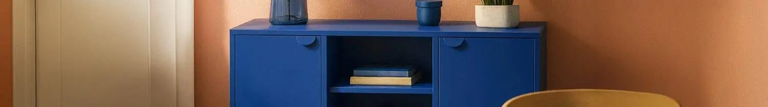 aparador de salón de metal azul con 2 puertas